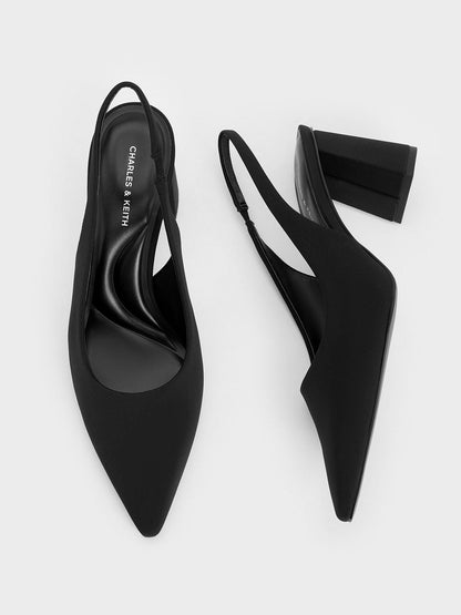 CHARLES & KEITH Top Pick | Teagan Elastane Pointed Slingback Pumps - Black