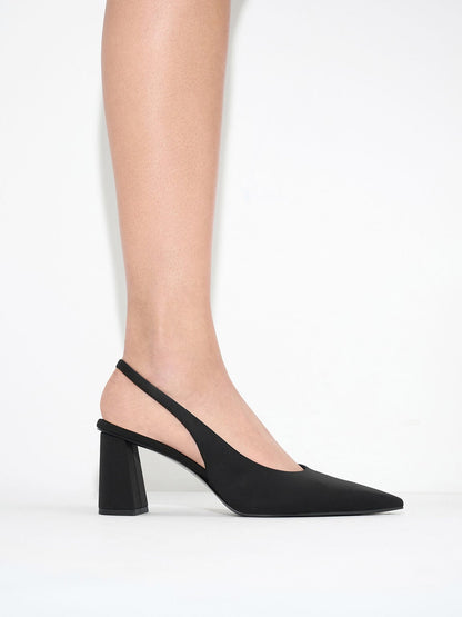 CHARLES & KEITH Top Pick | Teagan Elastane Pointed Slingback Pumps - Black