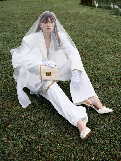 CHARLES & KEITH Exclusive | Leda Beaded Satin Ankle-Strap Pumps - White