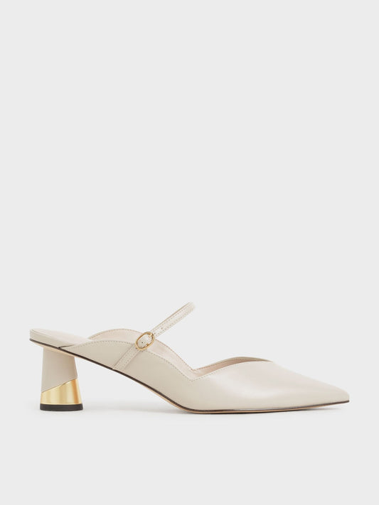 CHARLES & KEITH Signature | Cammie Metallic-Heel Mules - Chalk