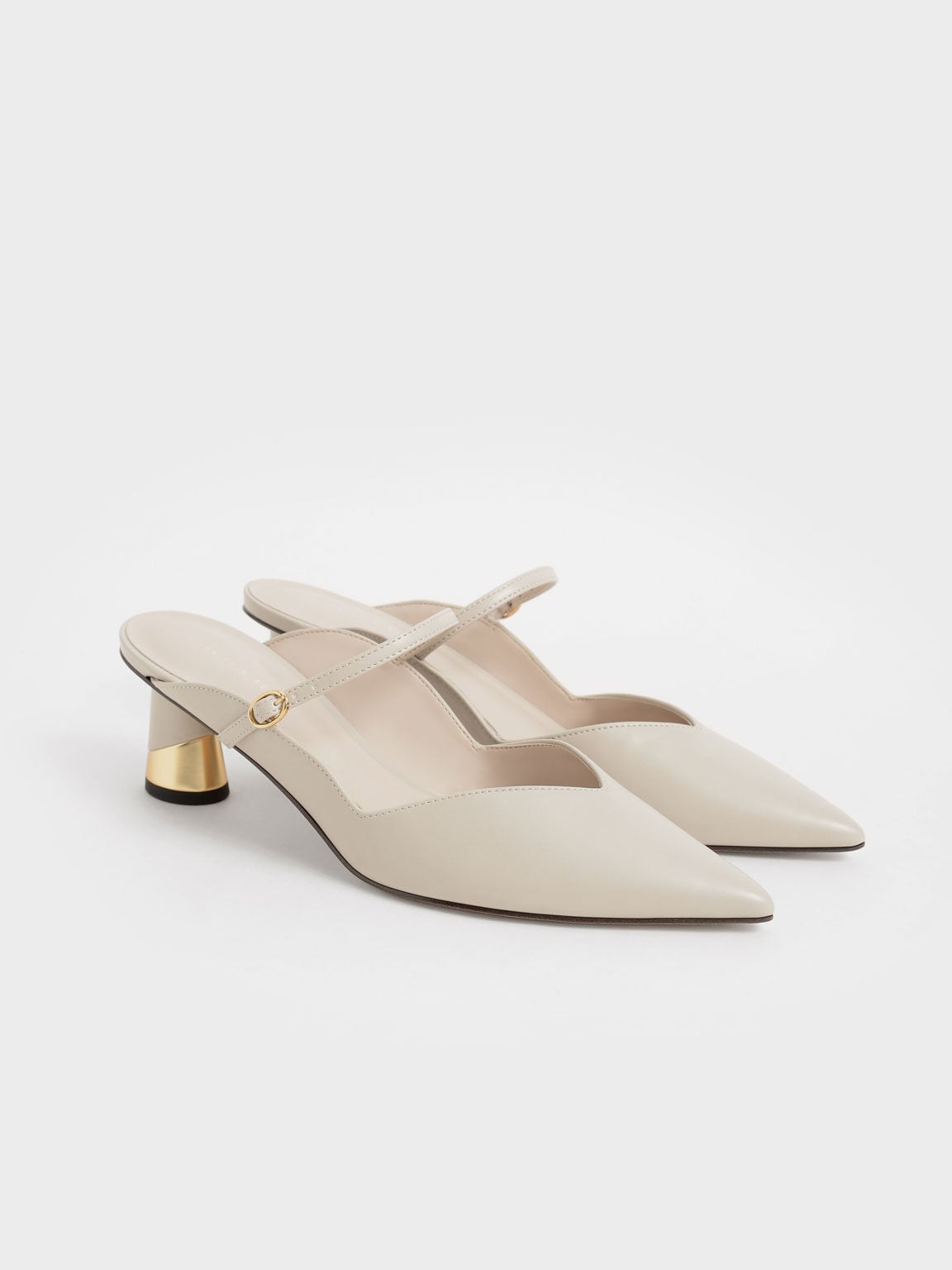 CHARLES & KEITH Signature | Cammie Metallic-Heel Mules - Chalk