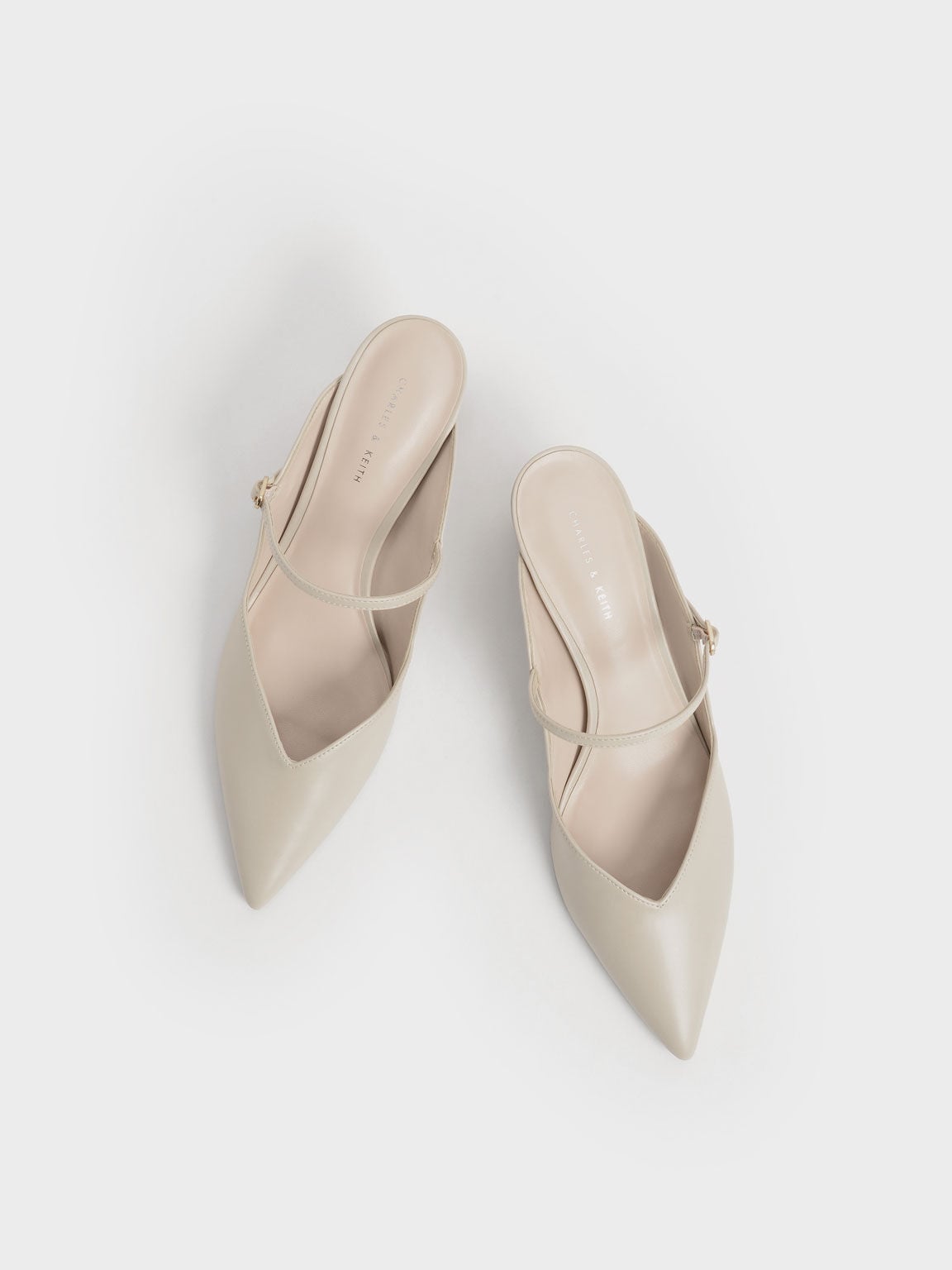 CHARLES & KEITH Signature | Cammie Metallic-Heel Mules - Chalk