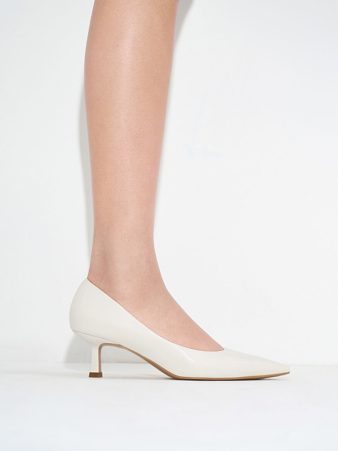 CHARLES & KEITH Featured | Emmy Pointed Kitten Heel Pumps - Chalk