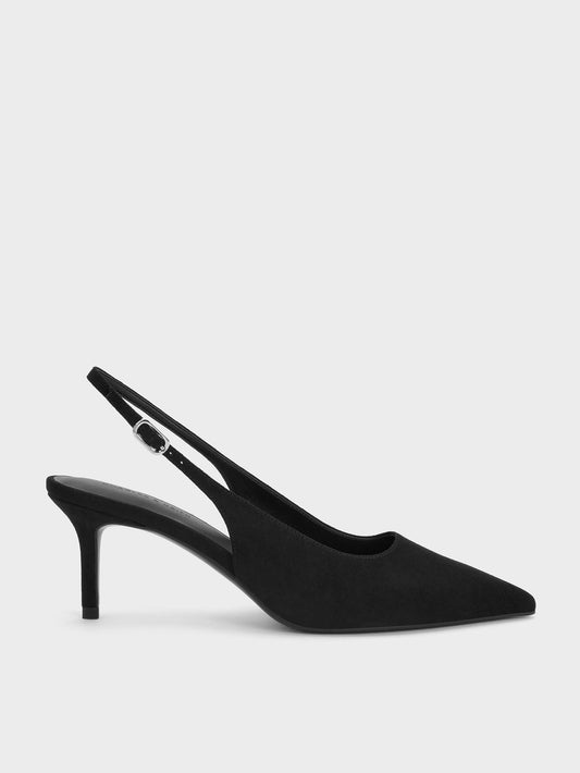 CHARLES & KEITH Trusted | Kaia Faux Suede Slingback Pumps - Black Textured