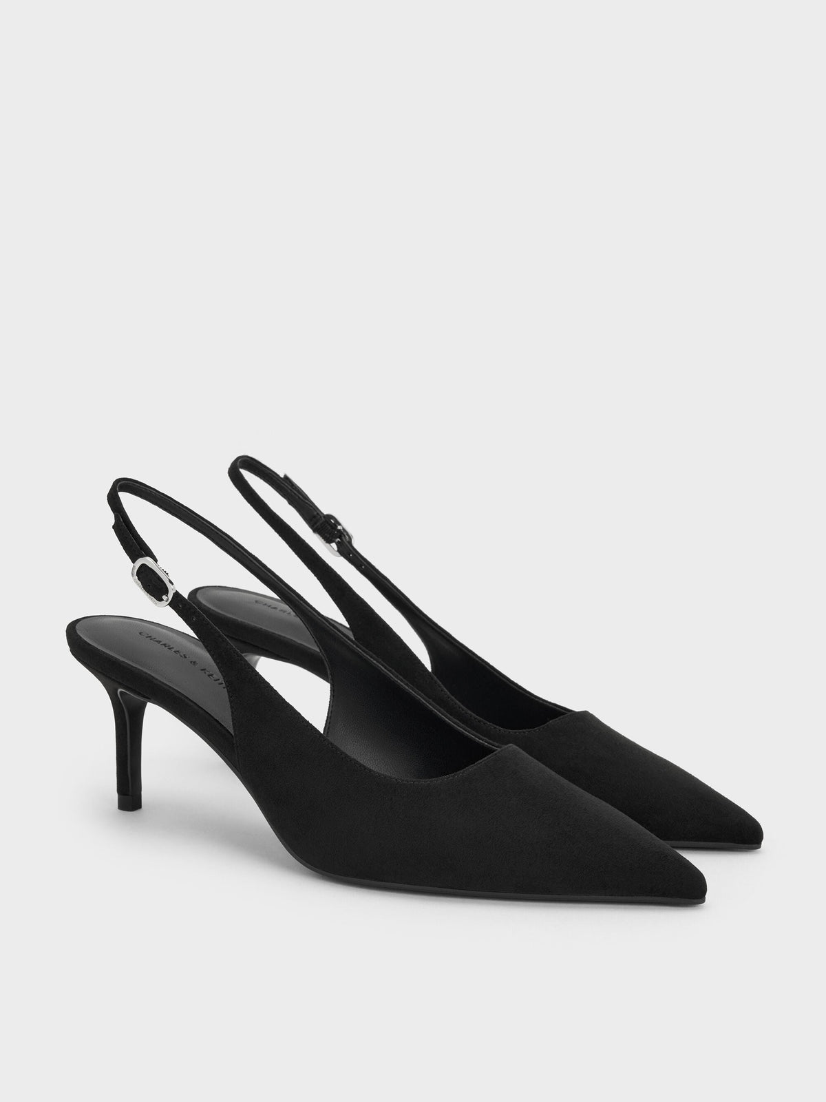 CHARLES & KEITH Trusted | Kaia Faux Suede Slingback Pumps - Black Textured
