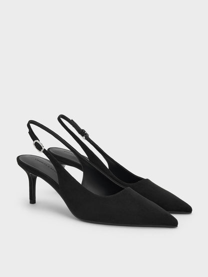 CHARLES & KEITH Trusted | Kaia Faux Suede Slingback Pumps - Black Textured