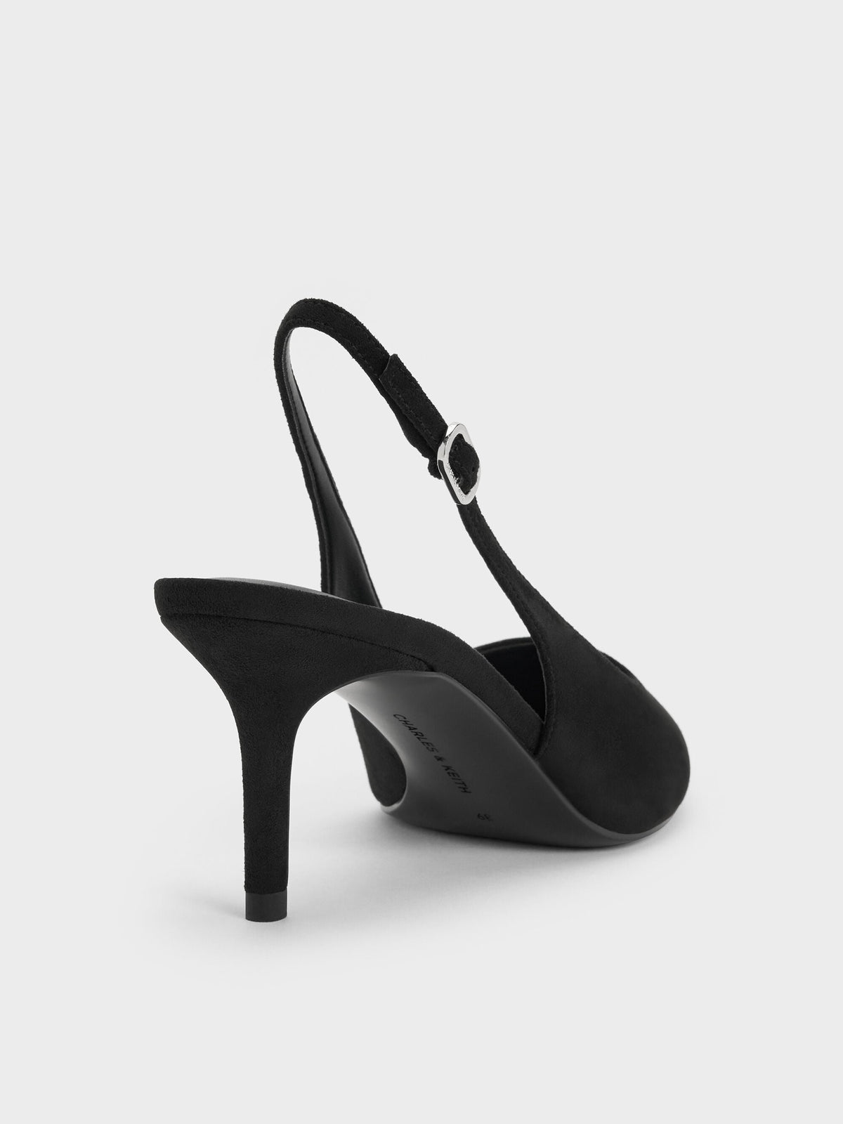 CHARLES & KEITH Trusted | Kaia Faux Suede Slingback Pumps - Black Textured