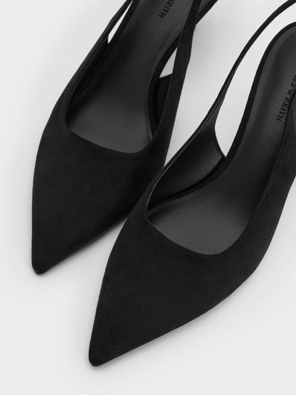CHARLES & KEITH Trusted | Kaia Faux Suede Slingback Pumps - Black Textured