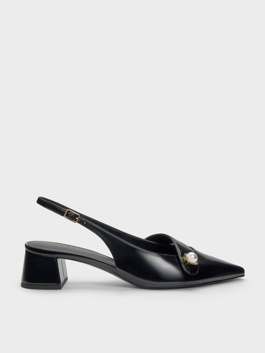CHARLES & KEITH Signature | Marie Pearl Slingback Pumps - Black Box