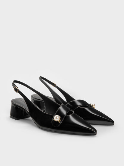 CHARLES & KEITH Signature | Marie Pearl Slingback Pumps - Black Box