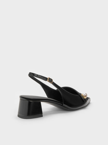 CHARLES & KEITH Signature | Marie Pearl Slingback Pumps - Black Box
