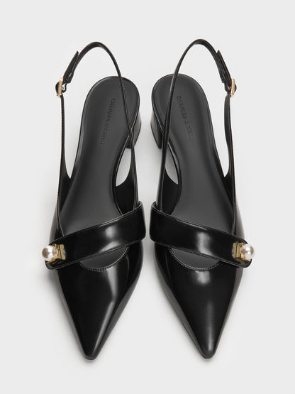 CHARLES & KEITH Signature | Marie Pearl Slingback Pumps - Black Box