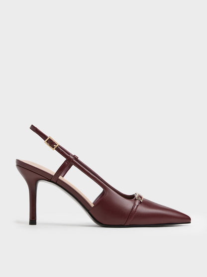 CHARLES & KEITH Hot Sale | Metallic-Bar Pointed Slingback Pumps - Burgundy