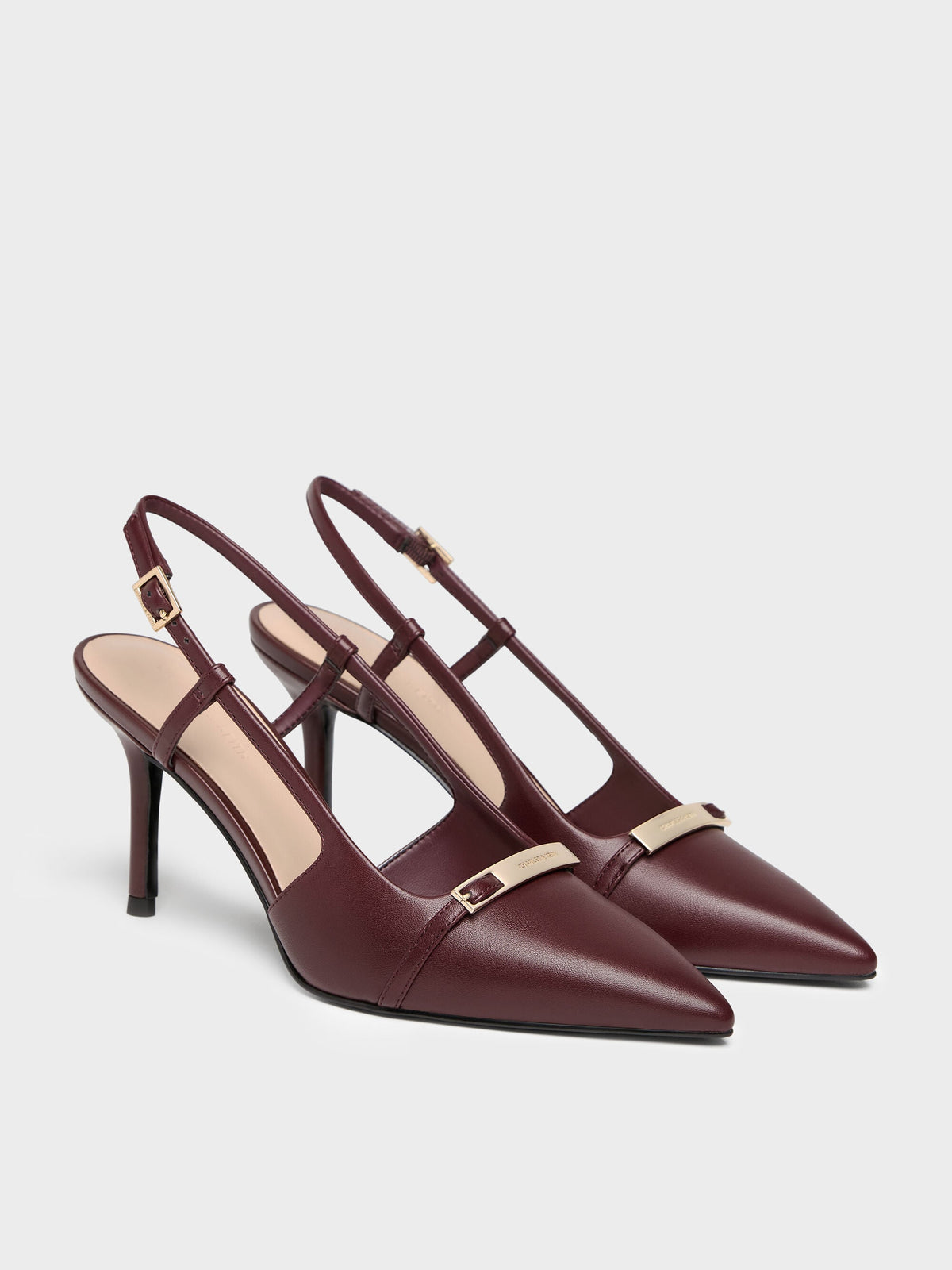 CHARLES & KEITH Hot Sale | Metallic-Bar Pointed Slingback Pumps - Burgundy