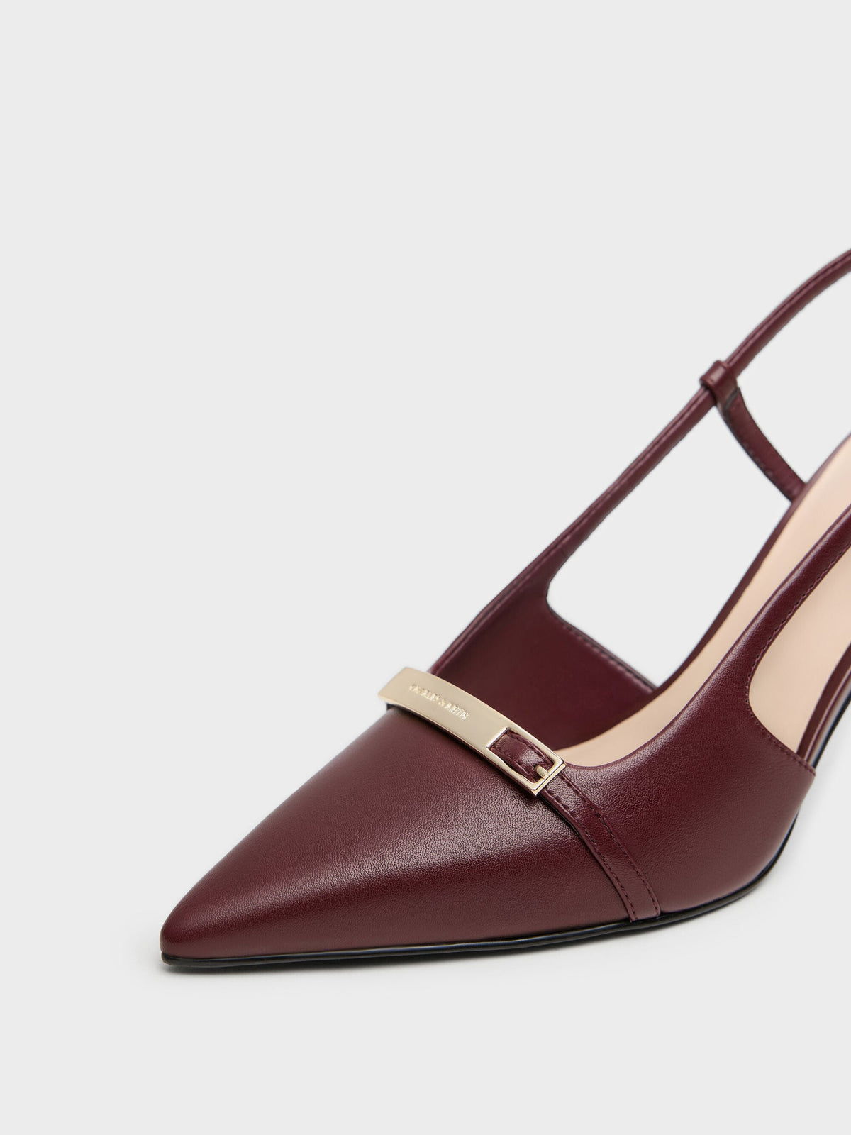 CHARLES & KEITH Hot Sale | Metallic-Bar Pointed Slingback Pumps - Burgundy