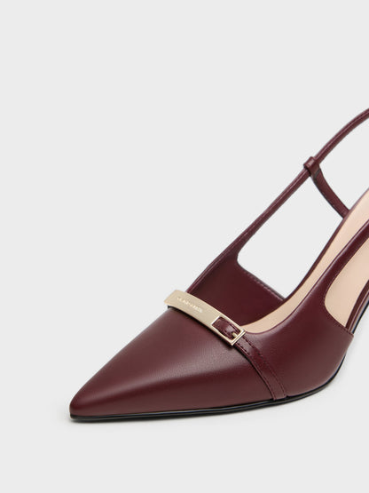 CHARLES & KEITH Hot Sale | Metallic-Bar Pointed Slingback Pumps - Burgundy