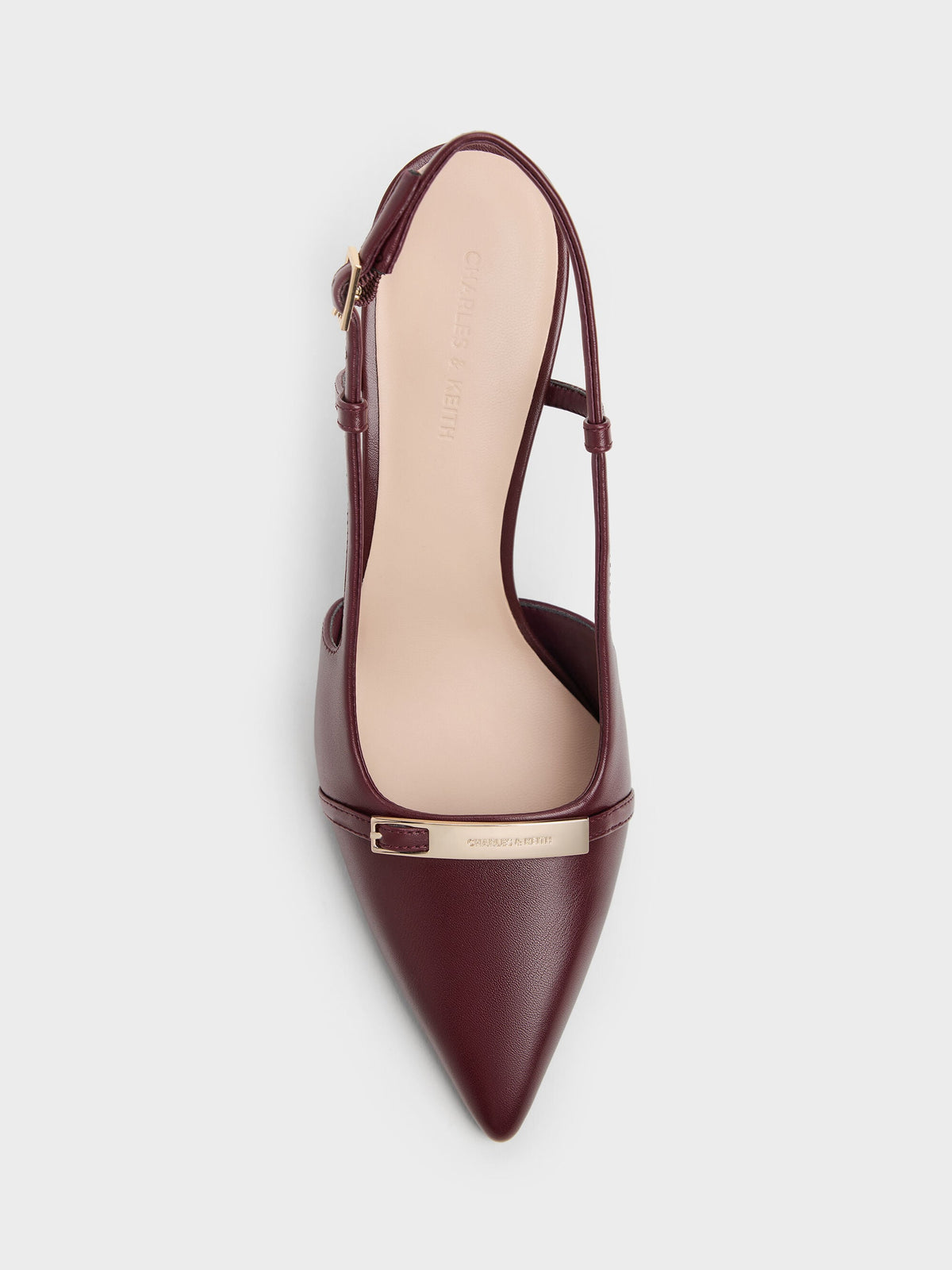 CHARLES & KEITH Hot Sale | Metallic-Bar Pointed Slingback Pumps - Burgundy
