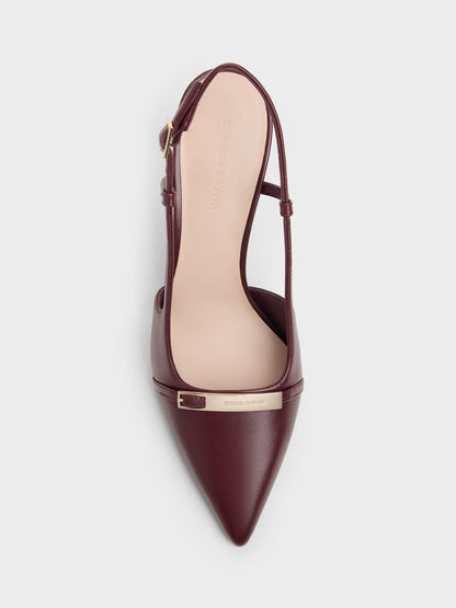 CHARLES & KEITH Hot Sale | Metallic-Bar Pointed Slingback Pumps - Burgundy