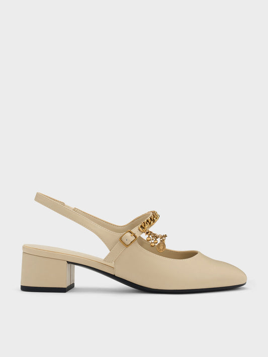 CHARLES & KEITH Sale | Double-Chain Charm Mary Jane Slingback Pumps - Chalk