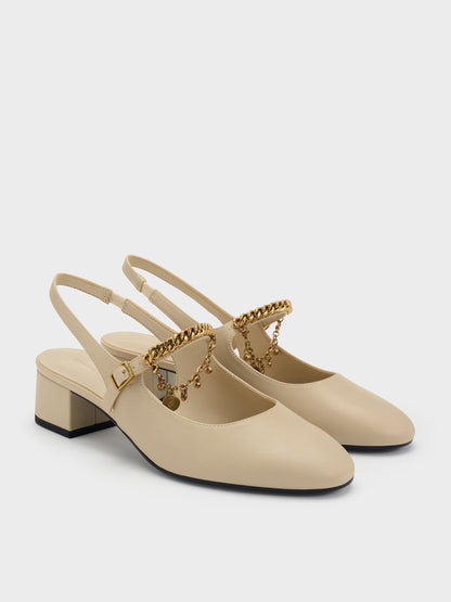 CHARLES & KEITH Sale | Double-Chain Charm Mary Jane Slingback Pumps - Chalk