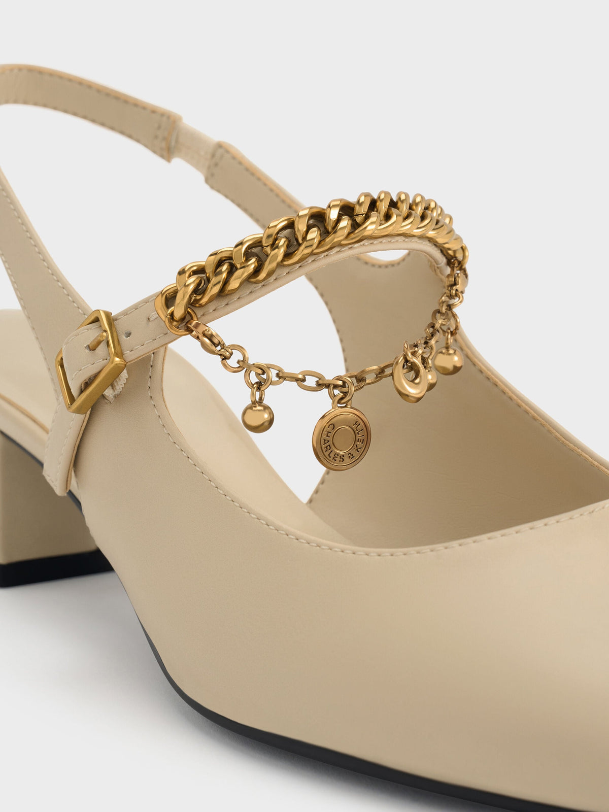 CHARLES & KEITH Sale | Double-Chain Charm Mary Jane Slingback Pumps - Chalk