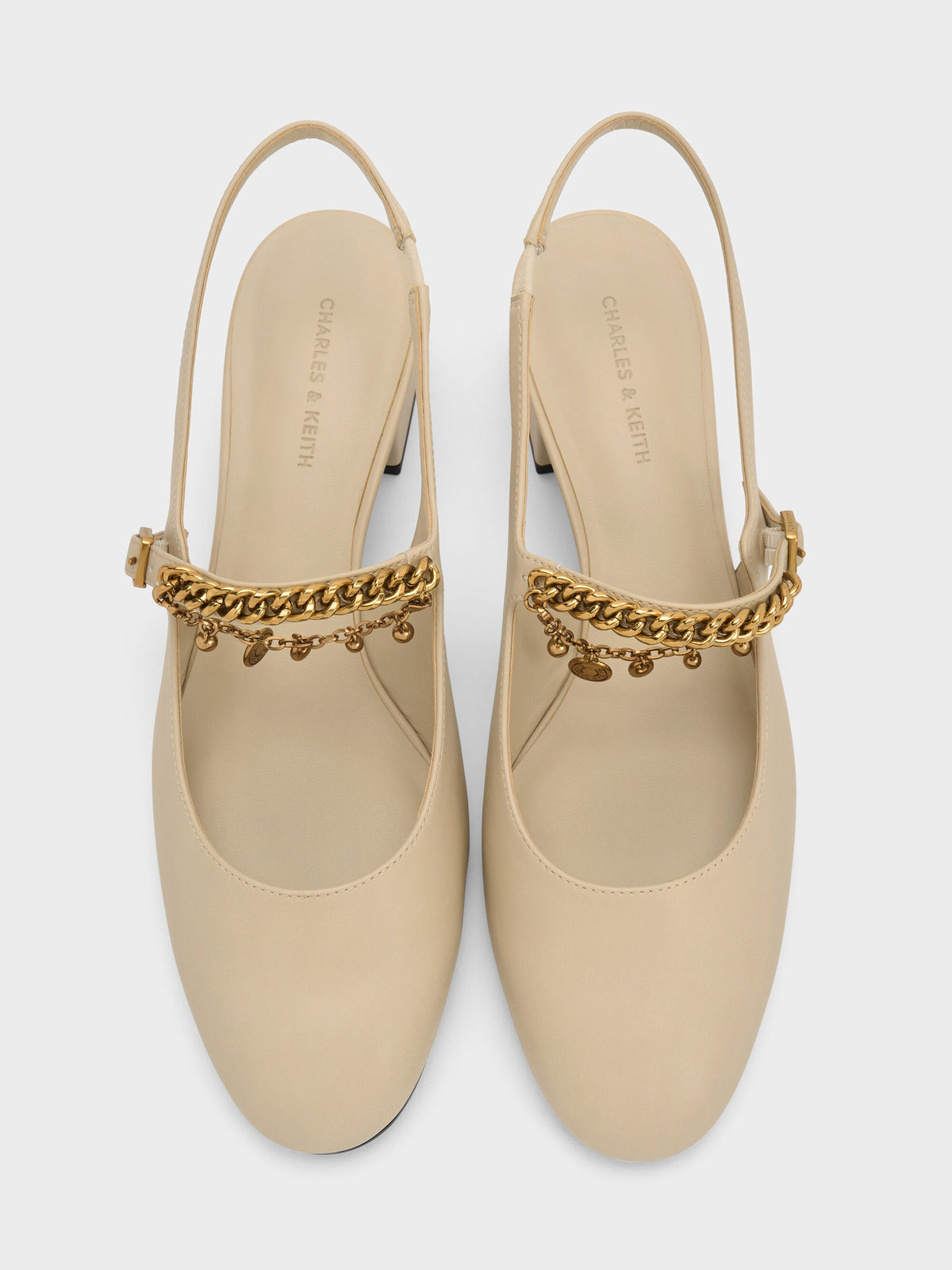 CHARLES & KEITH Sale | Double-Chain Charm Mary Jane Slingback Pumps - Chalk