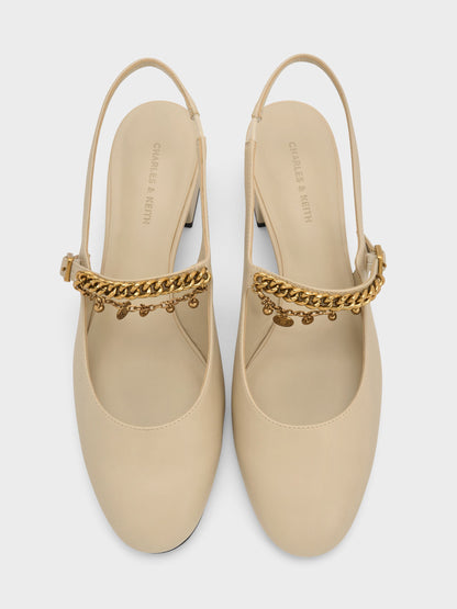 CHARLES & KEITH Sale | Double-Chain Charm Mary Jane Slingback Pumps - Chalk