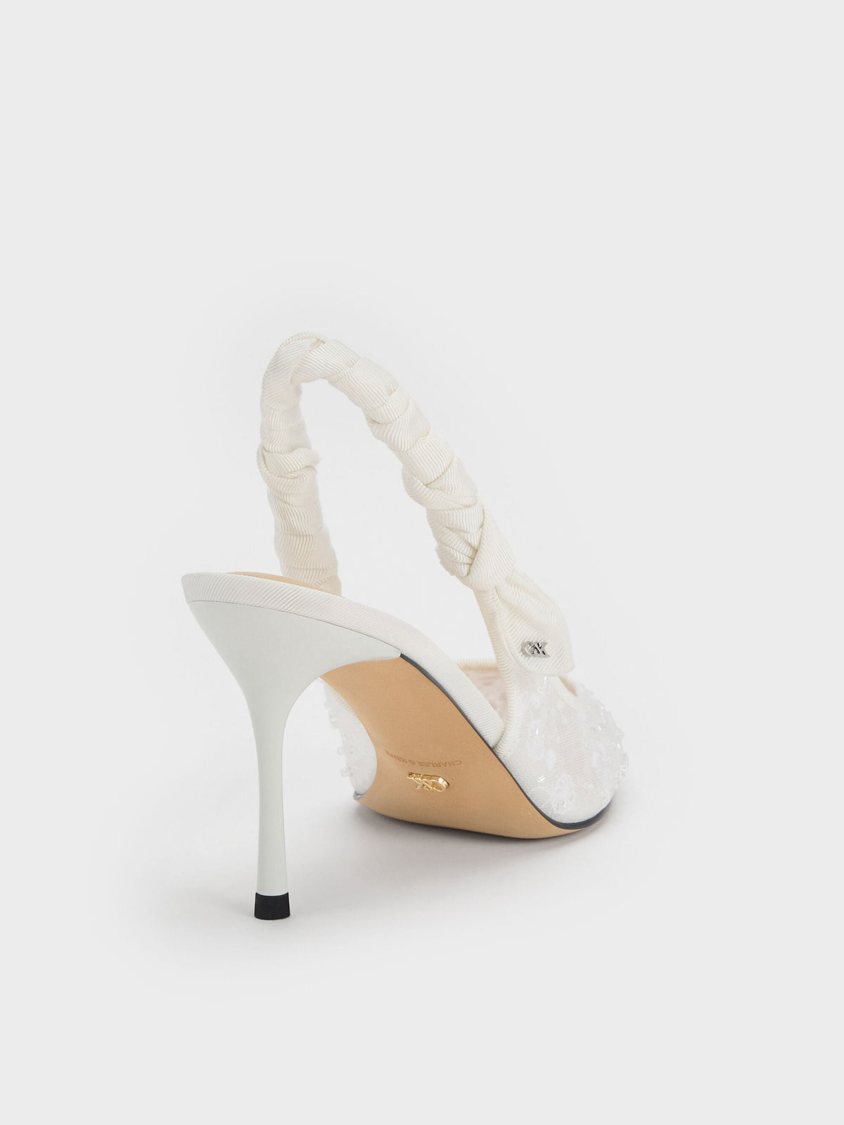 CHARLES & KEITH Featured | Tayari Embroidered-Mesh Slingback Pumps - White