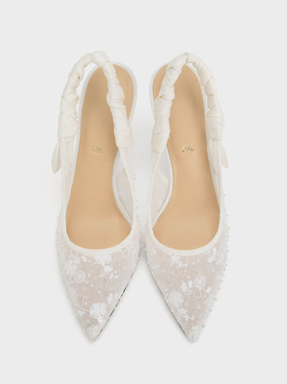 CHARLES & KEITH Featured | Tayari Embroidered-Mesh Slingback Pumps - White