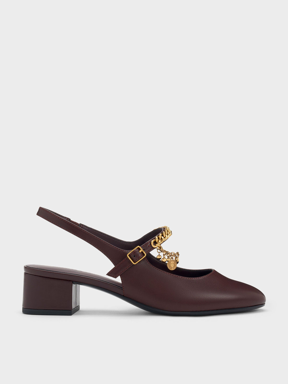 CHARLES & KEITH Featured | Double-Chain Charm Mary Jane Slingback Pumps - Burgundy