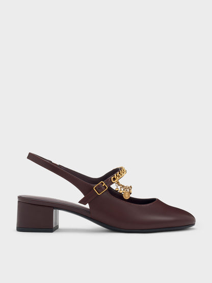 CHARLES & KEITH Featured | Double-Chain Charm Mary Jane Slingback Pumps - Burgundy