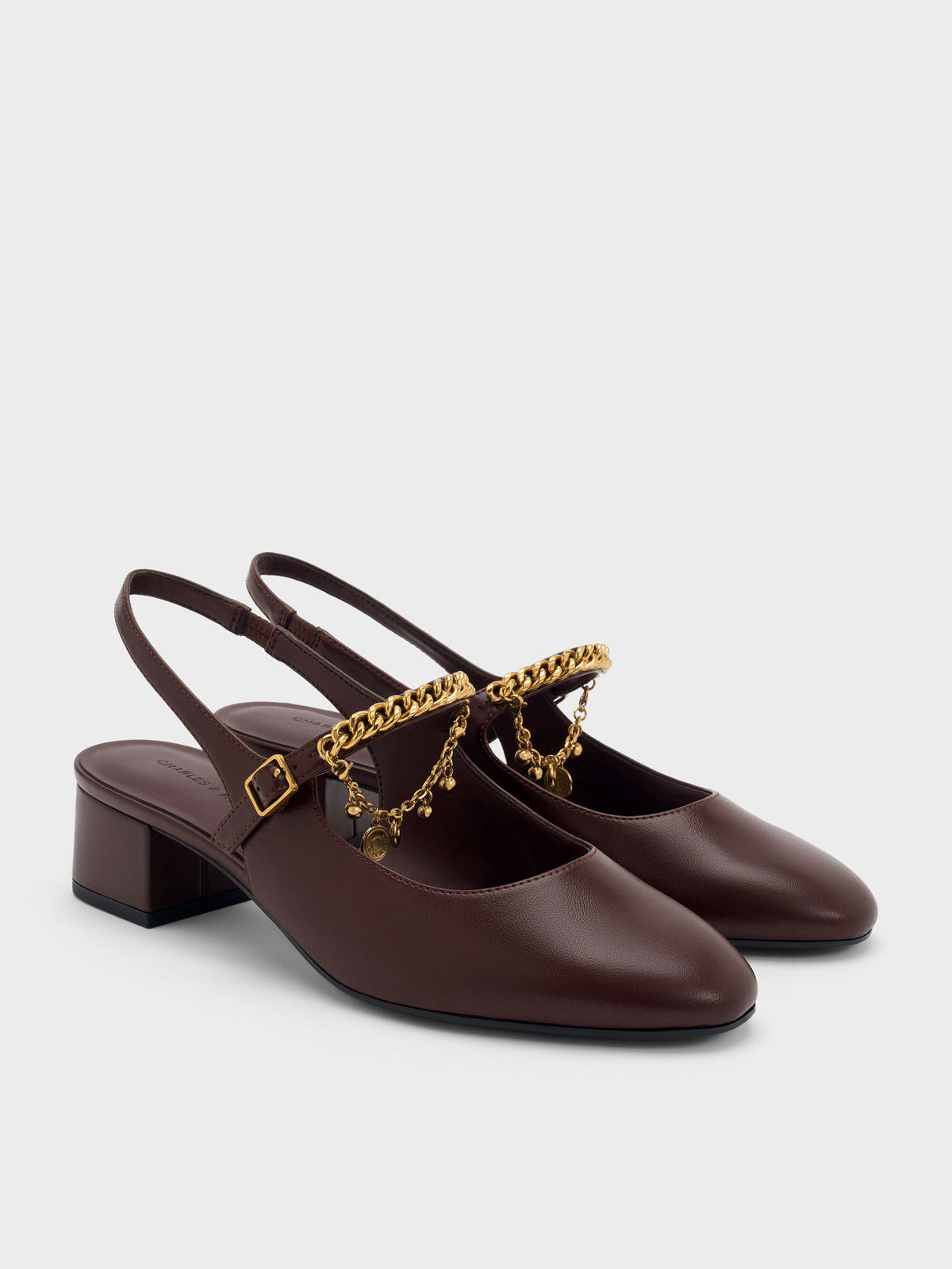 CHARLES & KEITH Featured | Double-Chain Charm Mary Jane Slingback Pumps - Burgundy