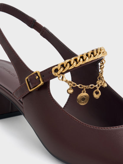 CHARLES & KEITH Featured | Double-Chain Charm Mary Jane Slingback Pumps - Burgundy