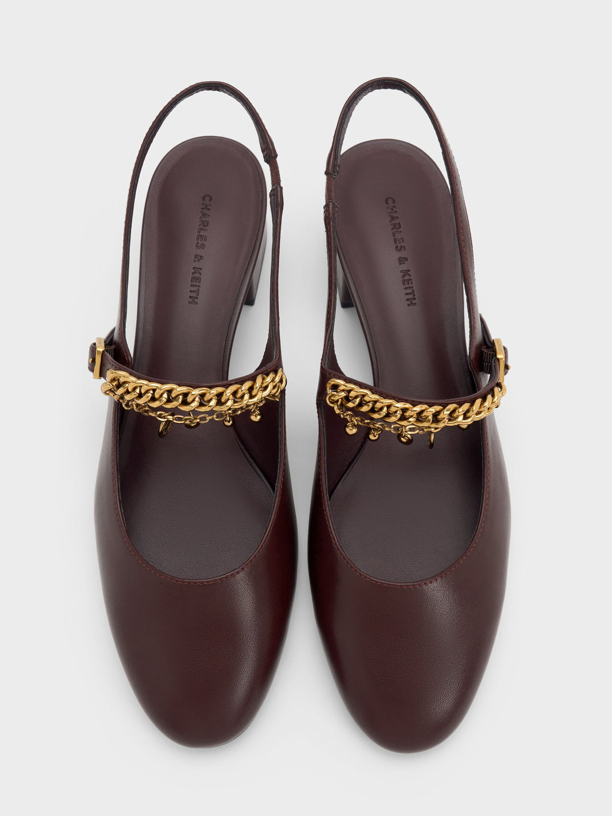 CHARLES & KEITH Featured | Double-Chain Charm Mary Jane Slingback Pumps - Burgundy
