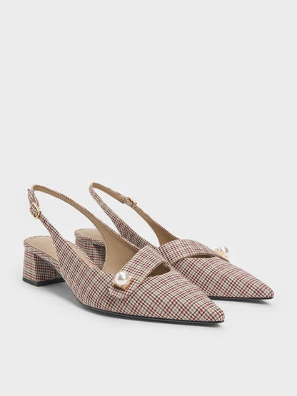 CHARLES & KEITH Special Offer | Marie Checkered Pearl Slingback Pumps - Multi