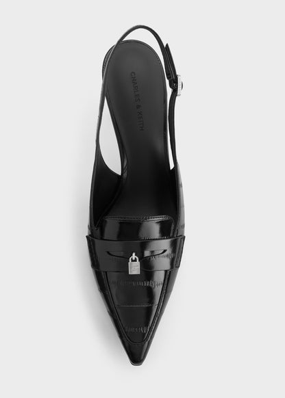 CHARLES & KEITH Deals | Griselda Eel-Effect Slingback Pumps - Animal Print Black
