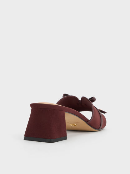 CHARLES & KEITH Everyday | Leather & Suede Bow Heeled Mules - Burgundy