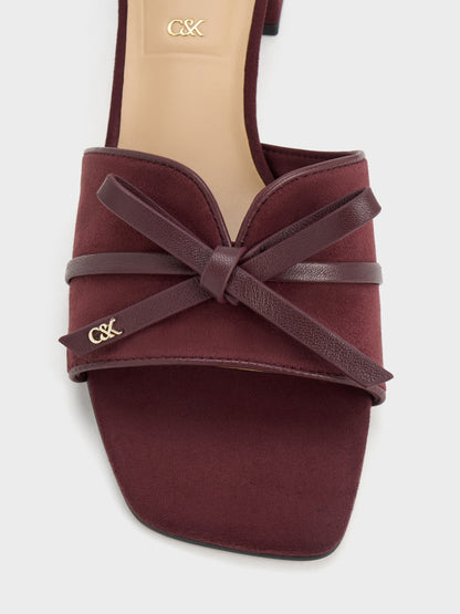 CHARLES & KEITH Everyday | Leather & Suede Bow Heeled Mules - Burgundy