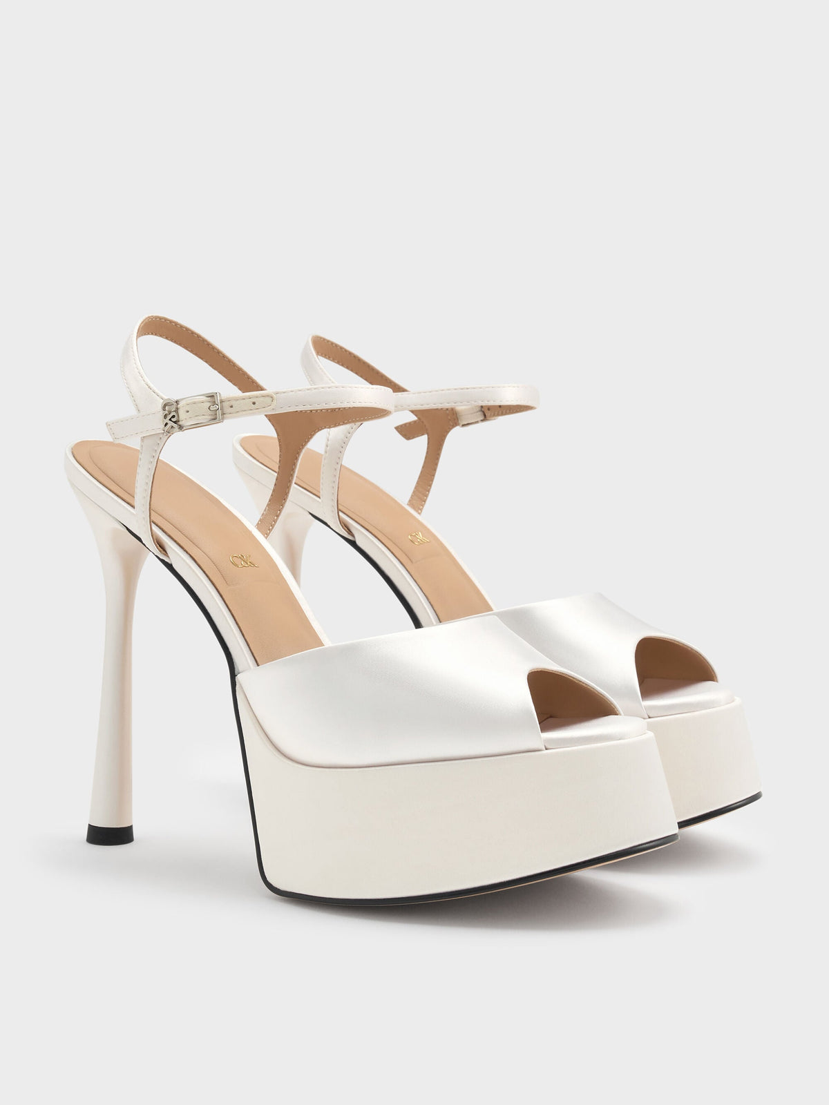 CHARLES & KEITH Trending | Francesca Peep-Toe Platform Heels - White