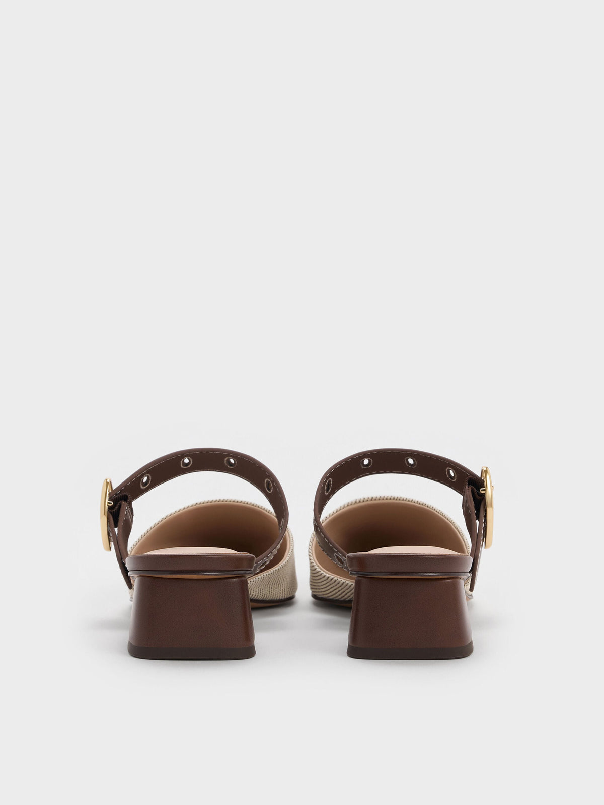 CHARLES & KEITH Classic | Sepphe Twill Buckle-Strap Heeled Mules - Brown