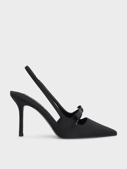 CHARLES & KEITH Special Offer | Venetia Satin Bow Pointed Slingback Pumps - Black Textured