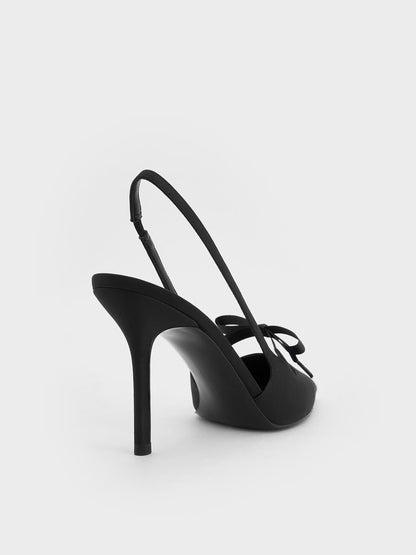 CHARLES & KEITH Special Offer | Venetia Satin Bow Pointed Slingback Pumps - Black Textured