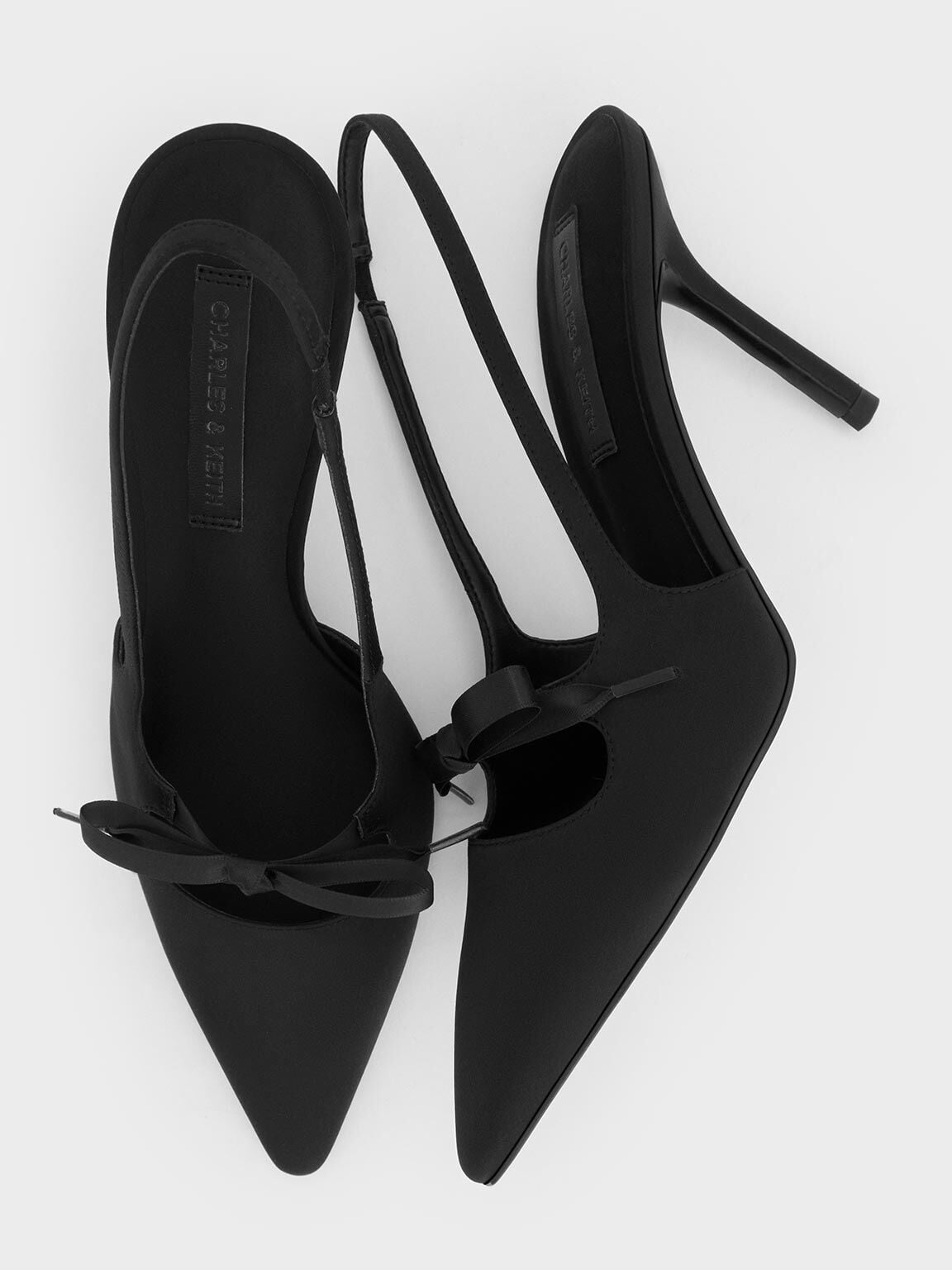 CHARLES & KEITH Special Offer | Venetia Satin Bow Pointed Slingback Pumps - Black Textured