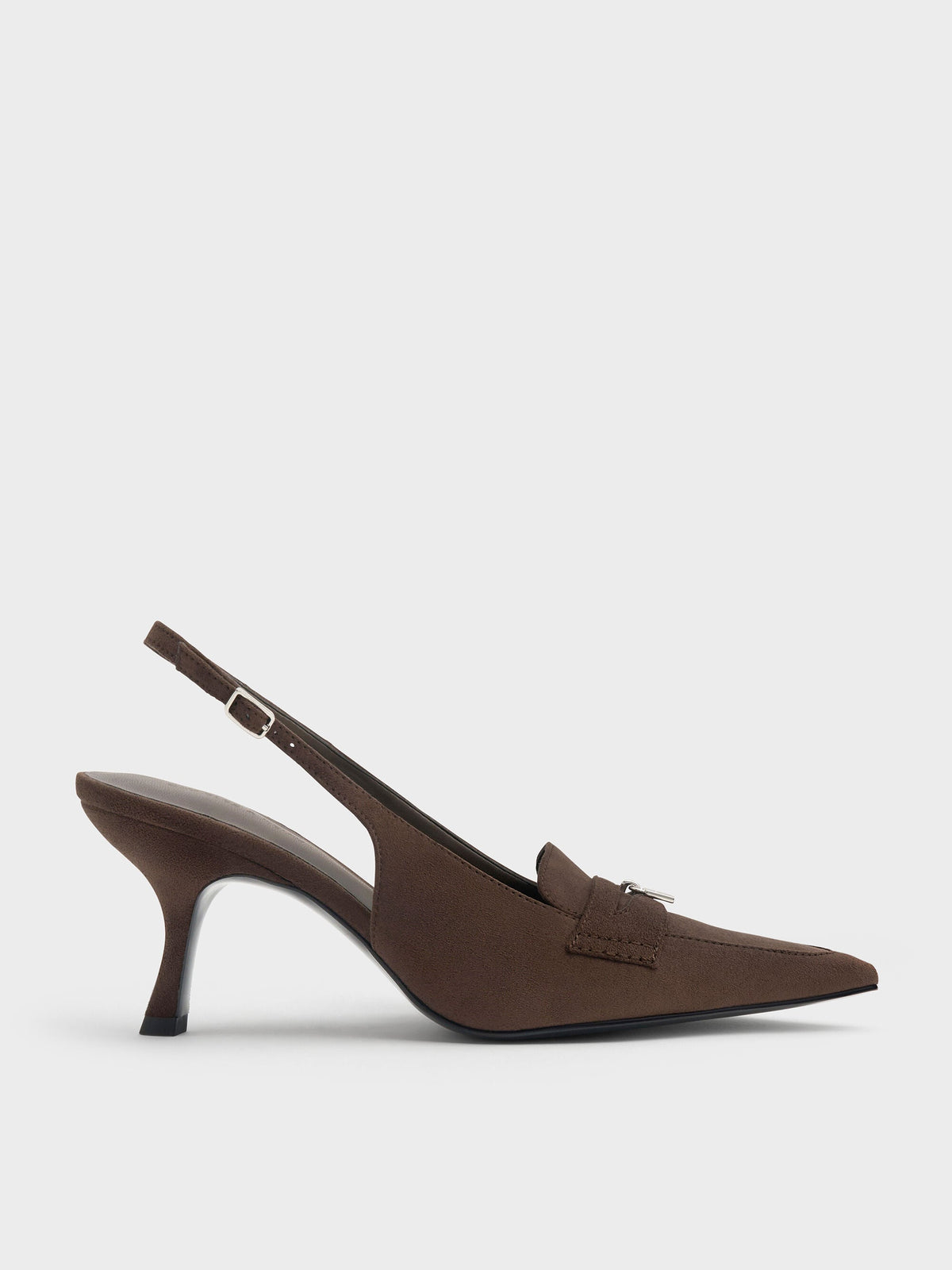 CHARLES & KEITH Everyday | Griselda Faux Suede Slingback Pumps - Dark Brown Textured