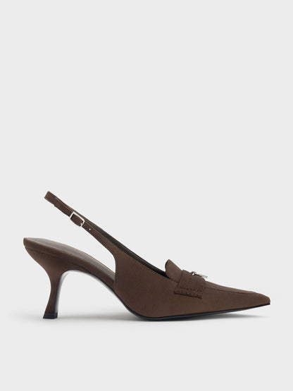CHARLES & KEITH Everyday | Griselda Faux Suede Slingback Pumps - Dark Brown Textured