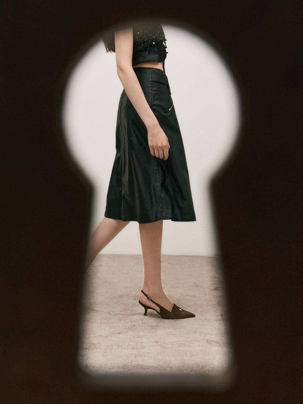 CHARLES & KEITH Everyday | Griselda Faux Suede Slingback Pumps - Dark Brown Textured