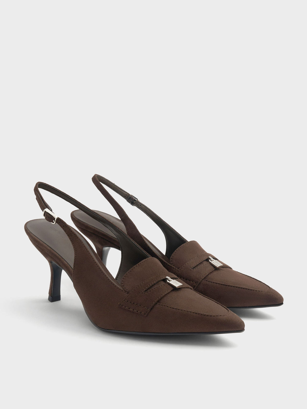 CHARLES & KEITH Everyday | Griselda Faux Suede Slingback Pumps - Dark Brown Textured