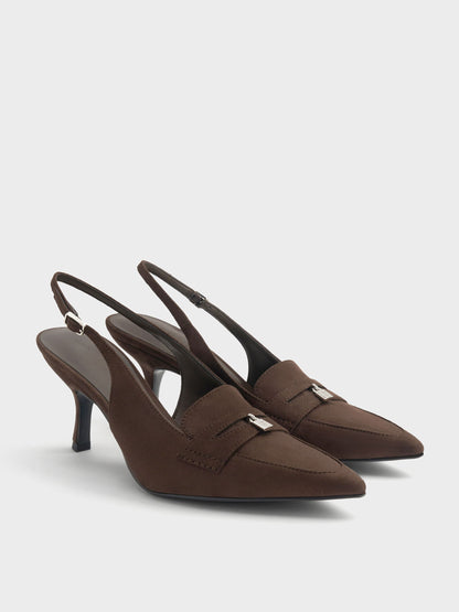 CHARLES & KEITH Everyday | Griselda Faux Suede Slingback Pumps - Dark Brown Textured