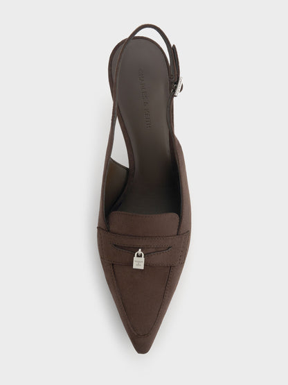 CHARLES & KEITH Everyday | Griselda Faux Suede Slingback Pumps - Dark Brown Textured