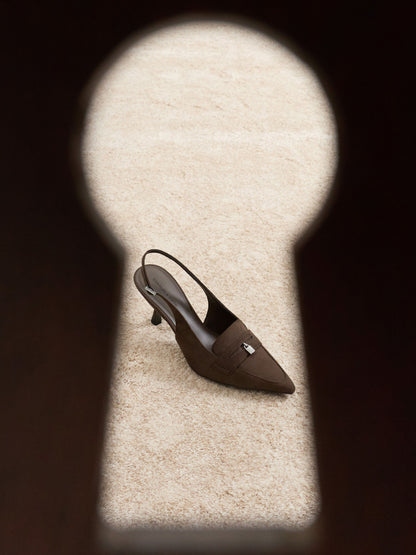 CHARLES & KEITH Everyday | Griselda Faux Suede Slingback Pumps - Dark Brown Textured